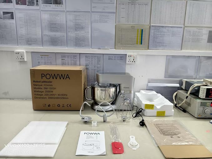 Stand Mixer, POWWA 7.5 Quart Electric Mixer, 6+1 Speed 660W Tilt-Head Kitchen Food Mixers with Whisk, Dough Hook, Mixing Beater & Splash Guard for Baking, Cake, Cookie (Silver-with Handle)