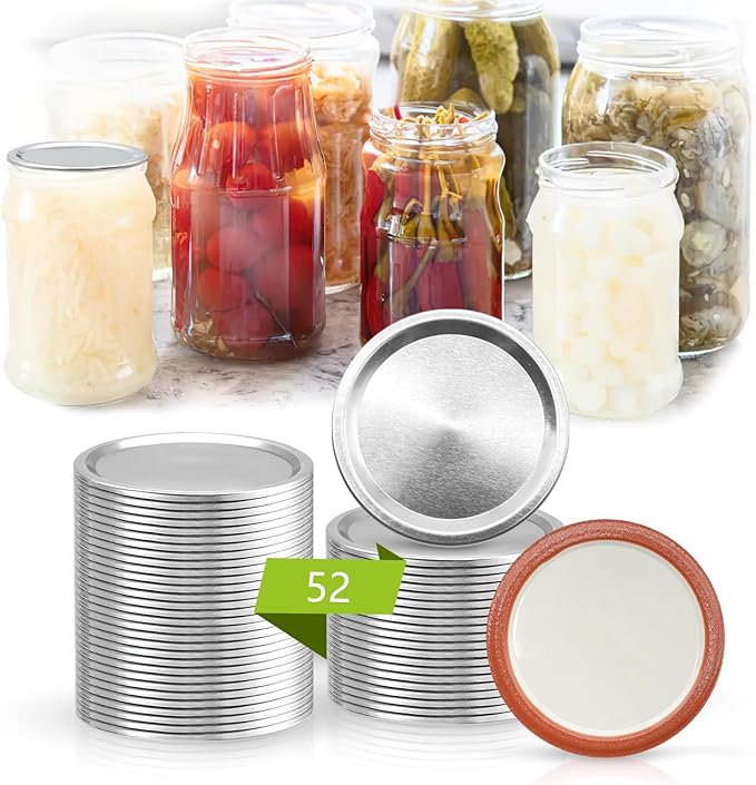 52Pcs Regular Mouth Canining Lid (70 MM/2.76 In), Split-Type Metal Canning Jar Lids for Ball Kerr Jar, Food Grade Material, 100% Fit & Airtight for Regular Mouth Mason Jar Lids