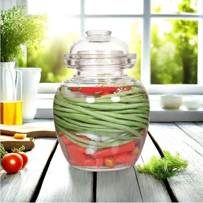 Glass Jar Fermentation Jar, Pickle Jar with Water Seal Lid, Fermentation Kit Fermenter Starter Kit for Pickles, Wine Brewing, Pickling, Kimchi, Sauerkraut, Vegetables, Kombucha 2.5L
