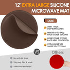 Brown Silicone Microwave Mat 12 inch Extra Large Multi-Use Microwave Mat Heat Resistant Silicone Trivet Mat Pot Holders Hot Pads for Kitchen, Silicone Cover Pad for Microwave Oven Hot Pot Pans, 2Pack