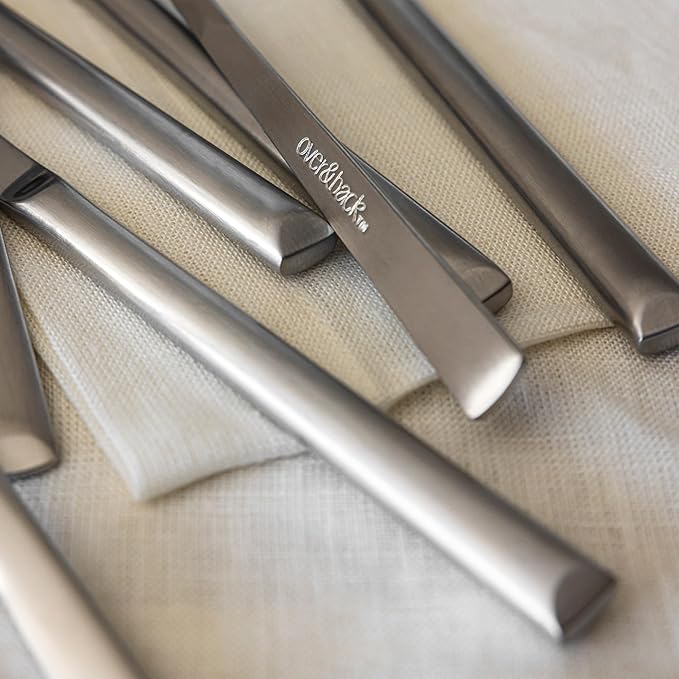 over&back 20pc Modern Flatware Cutlery Set - Comes with 4 Dinner Forks, 4 Salad Forks, 4 Dinner Knives, 4 Dinner Spoons, and 4 Teaspoons - 18/8 Stainless Steel - Dishwasher-Safe - Brushed Stainless