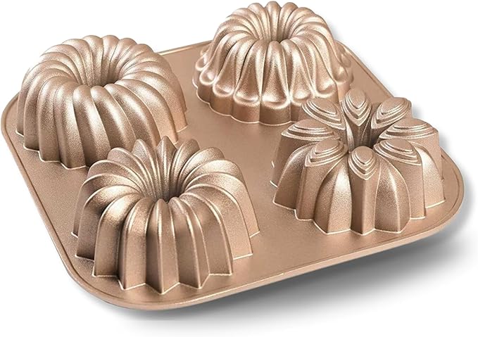 Baker's Secret Nonstick for Fluted Cake Pan, Heavy Duty Die Cast Aluminum Fluted Cake Baking Pans, 2 Layers Non-stick Coating For Easy Release - Cast Aluminum Collection (4mini joys)