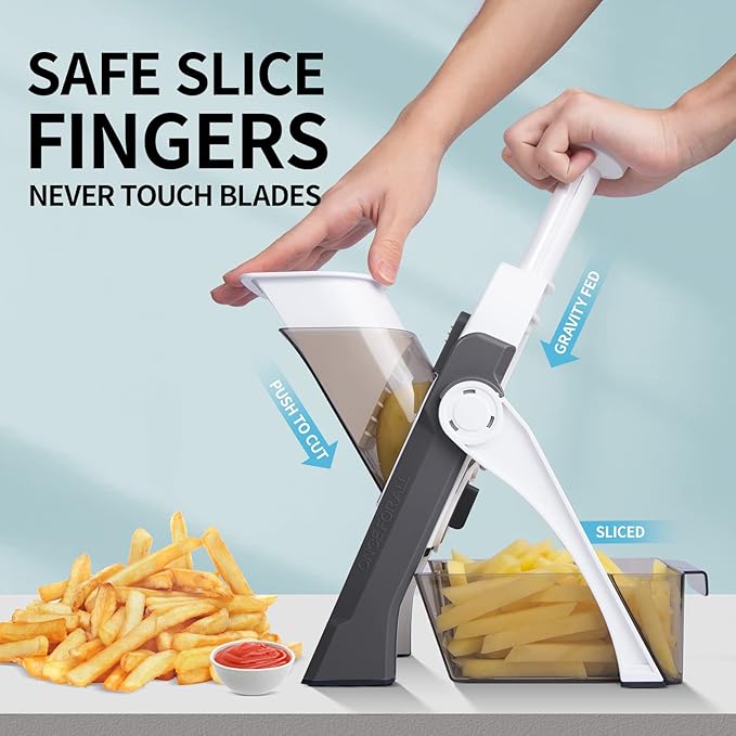 Safe Mandoline Slicer,Vegetable Potato Slice Food Cutter for Kitchen,Thickness Adjustable Upright Veggie Chopper for Fast Meal prep