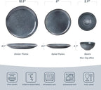 Famiware Moonlight Plates and Bowls Sets, 12 Pieces Stoneware Dinnerware Sets with Linen Finish, Handmade Dishware Set for 4, Microwave and Dishwasher Safe, Chip and Scratch Resistant, Dark Blue