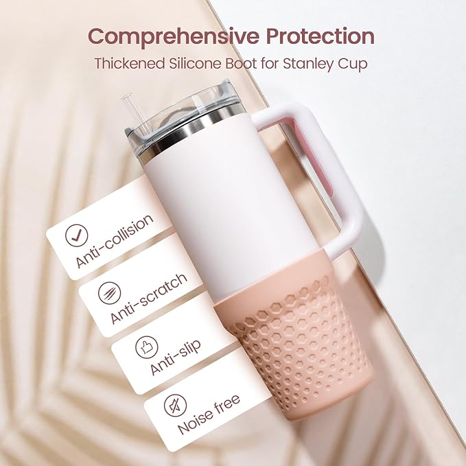 Silicone Boot for Stanley, Cup Bottom Protector Sleeve Accessories for Stanley Quencher H2.0 FlowState Tumbler 40oz / Stanley Adventure Quencher Tumbler 40oz (Pink)