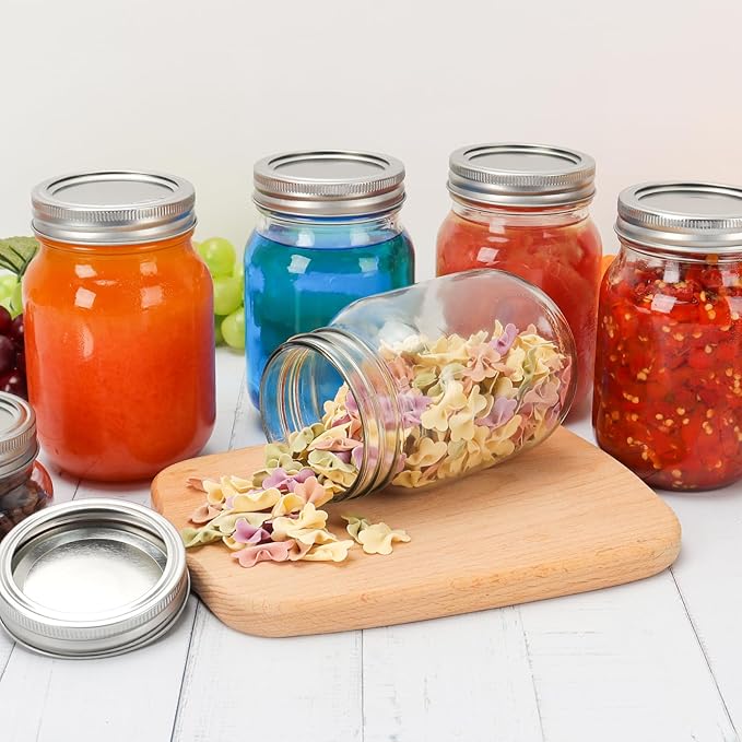 DHSBTLS Glass Regular Mouth Mason Jars, 15 Pack 16 oz Glass Canning Jars with Silver Aluminum Lids and Bands, Airtight Jars for Food Storage, Canning, Overnight Oats, Fermenting, Pickling, Decor