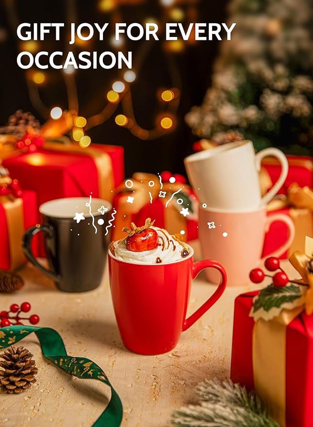 Sweese Porcelain Coffee Mugs - 16 Ounce (Top to the Rim) for Coffee, Latte, Tea, Cocoa, Set of 4, Pink