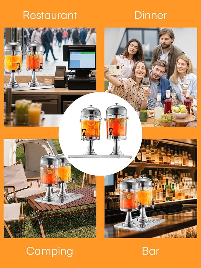 Beverage Dispenser, 4.5 Gallon Drink Dispensers for Parties, Stainless Steel Drink Dispenser with Ice Core, Drip Tray, Beverage Dispenser with Stand for Restaurants, Homes, Bar and Hotels