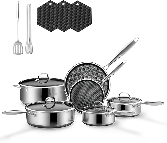 15-Piece 5 Ply Stainless Steel Cookware Set with Lids, Pots and Pans Set Non Stick, Non-Toxic, for Induction, Oven, Dishwasher Safe, RV Essentials, Kitchen Appliances