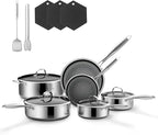 15-Piece 5 Ply Stainless Steel Cookware Set with Lids, Pots and Pans Set Non Stick, Non-Toxic, for Induction, Oven, Dishwasher Safe, RV Essentials, Kitchen Appliances