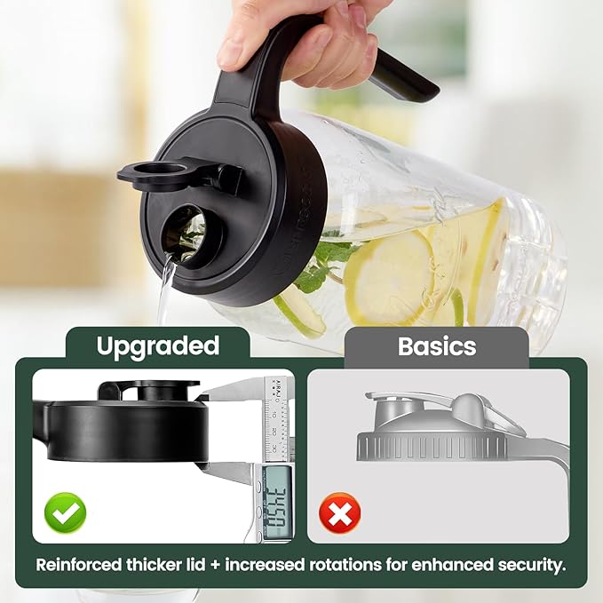 Mason Jar Pitcher - Airtight & Leakproof Glass Pitcher with Lid, Perfect for Breastmilk, Cold Brew, and Sun Tea, 2 Quart (64 oz) Mason Jar with Pour Spout Lid