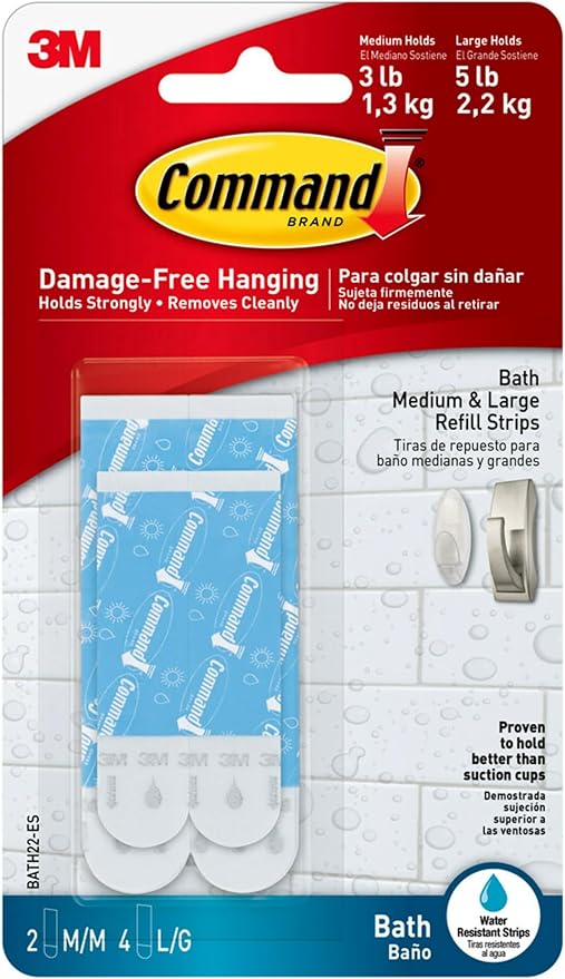 Command 821079049512 Bath Water Resistant Refill, 2-Medium and 4-Large Strips (BATH22-ES-E), 1 Pack, Blue