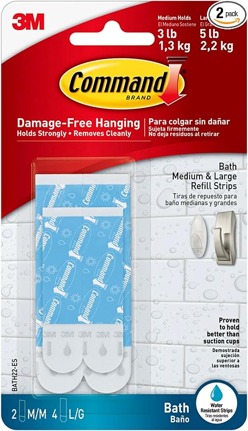 Command 821079049512 Bath Water Resistant Refill, 2-Medium and 4-Large Strips (BATH22-ES-E), 1 Pack, Blue