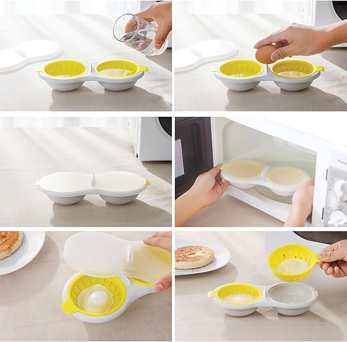 Microwave Egg Poacher 2 Eggs, Double Layer Egg Boiler for Microwave 2 Cavity Eggs Poacher Steamer Boiled Egg Cup Mold Microwave Boiled Eggs Maker for Egg Boiler Hamburg Sandwiches (Yellow)
