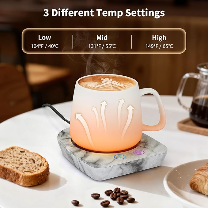 VOBAGA Coffee Mug Warmer with 3-Temp Settings, Coffee Cup Warmer with Auto Shut Off, Smart Mug Warmer for Travel Office Desk Candle, Coffee Warmer for Coffee Gifts Coffee Accessories for Women Men