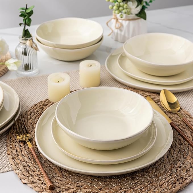 AmorArc Ceramic Dinnerware Sets,Handmade Reactive Glaze Plates and Bowls Sets,Highly Chip and Crack Resistant | Dishwasher & Microwave Safe Dishes Set, Service for 6 (18pc)