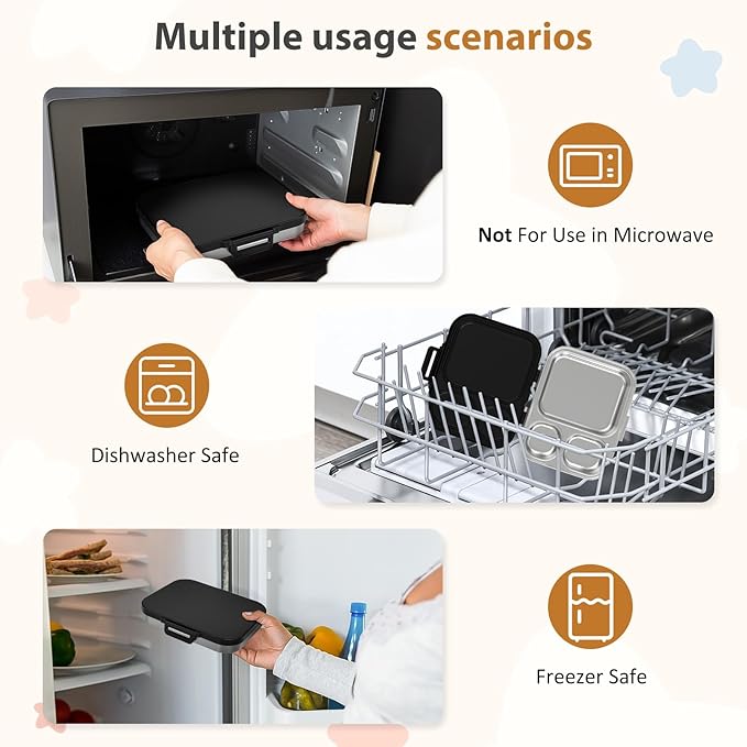 Stainless Steel Bento Box Kids, Leak Proof Metal Bento Lunch Box,3 Compartments 304 Stainless Steel Bento Lunch Containers for School and Office,Dishwasher Safe, BPA-Free(Black)