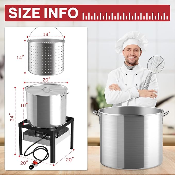 80QT Crawfish Boiler | Seafood Boiling Kit | Dustproof Cover & 16" Skimmer Included | 110,000BTU Propane Jet Burner | 0-20 PSI CSA Certified Regulator | Crab Boil Pot for Outdoor Backyard Cooking