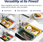 Extendable Sink Colander Strainer Basket - Wash Vegetables and Fruits, Drain Cooked Pasta and Dry Dishes - Adjustable Over the Sink Colander Collapsible Drainer Basket -Gray