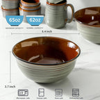 Mixing Bowls 65oz,Large Deep Ceramic Bowls for Kitchen Prep, Baking,Salad, Pasta, Ramen, Soup, Serving,Microwave & Dishwasher Safe Set of 2,Durable Matte Finish,Vintage Brown