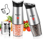 Electric Salt and Pepper Grinder Set: For Gravity Automatic Salt and Pepper Grinder Set with Light Adjustable Coarseness Sea Spice Shakers Stainless Steel Rechargeable Spice Peppercorn Mill