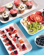 DELLING Large Serving Platter Set 14 inch Widened Large Serving Tray, White Rectangular Plates, Serving Platters for Entertaining, Serving Trays for Party, Oven Safe Dinnerware, Set of 3