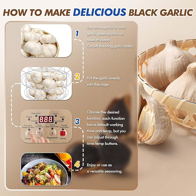 Moongiantgo 6L Black Garlic Fermenter, Automatic Intelligent Fermenter Machine for Natto, Yogurt, Kimchi, Fruit Wine, Garlic Cooker with Precise Time Temperature Control, 110V