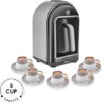 KARACA Hatır Turkish Coffee Maker, 5 Cups Electric Turkish Coffee Machine with Ember Mode, Automatic Temperature Control, Overflow Protection, Audible & Visual Alerts, Galaxy Grey