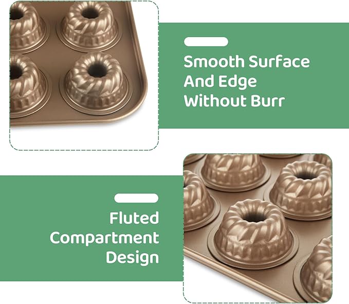 2 Pack Mini Bundt Cake Pan for Baking, 24-Cavity Mini Fluted Tube Cake Pans, Nonstick Carbon Steel Bundt Cake Mold for Baking