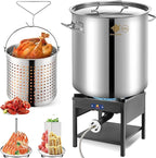 ARC 84QT Stainless Steel Pot with 200,000BTU Propane Fryer, Seafood Boil Pot, Crab Boil Pot, Lobster Pot, Shrimp Boil Pot, Tamale Steamer Pot with Basket and Turkey Fryer Burner