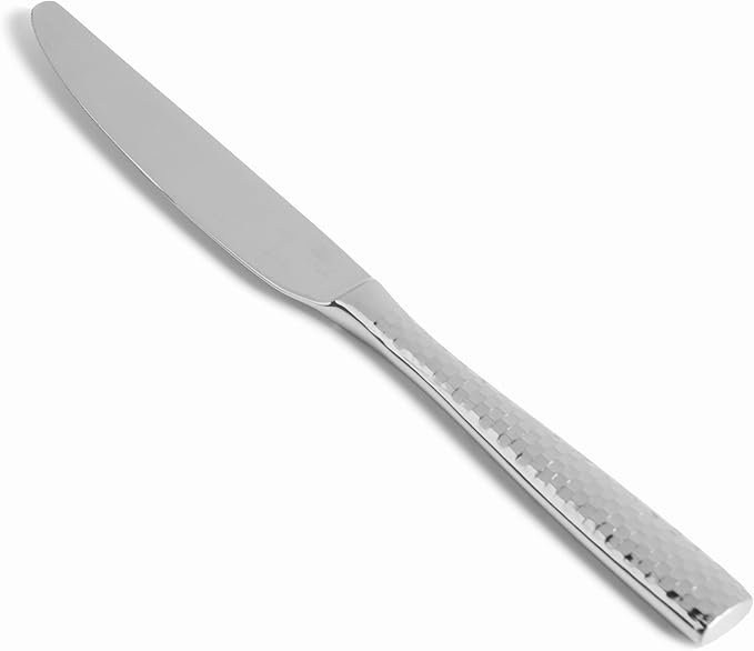 Fortessa Lucca Faceted 18/10 Stainless Steel Flatware Solid Handle Table Knife, Set of 12, Mirror Polished