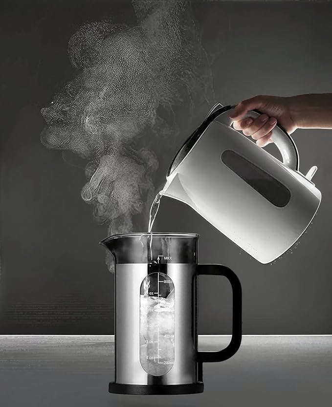 Camping 34oz French Press Coffee & Tea Maker - Heat Resistant Borosilicate Glass, Stainless Steel Outer, Press On Lid, Portable Travel Design, BPA Free