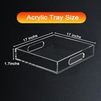 17 * 17 Acrylic Organizer Tray Large, Serving Tray with Handle, Lucite Tray Organizer for Bench, Coffee Table Countertop, Kitchen, Bathroom, Living Room, Powder Room