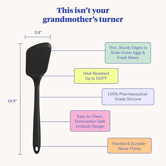 GIR: Get It Right Silicone Kitchen Spatula Turner - Non toxic cooking utensils for Nonstick Cookware, Cooking and Baking, Mini - 11IN - Black