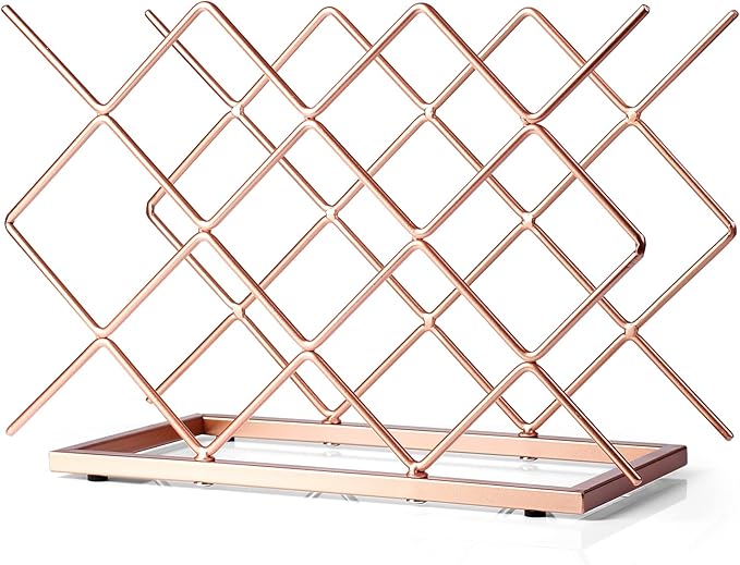 Countertop Wine Rack - 10 Bottle Freestanding Modern Rose Gold Metal Small Wine Rack - Tabletop Wine Holder Stand for Cabinet, Pantry, Wine Bottle Storage…