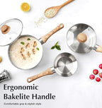 KOCH SYSTEME CS Stainless Steel Saucepan, 3 Quart Sauce Pan with Heat-resistant Bakelite Handle, 18/10 Stainless Steel Pot with Lid, Triply Steel Sauce Pan with Lid, Induction Compatible