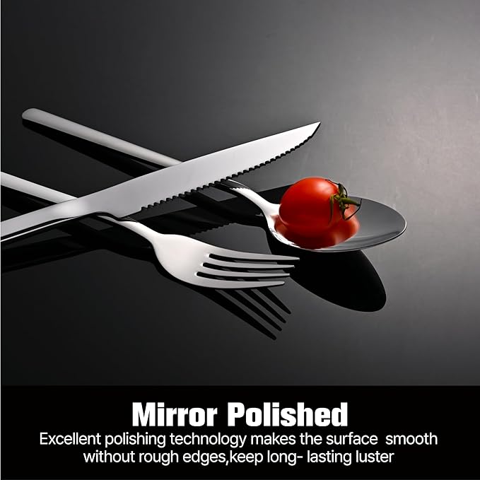 KINGSTONE 36-Piece Silverware Set with Steak Knives, Flatware Set for 6, Stainless Steel Tableware Cutlery Set for Home Restaurant, Mirror Finish,Modern Design