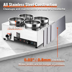 VEVOR Electric Soup Warmer, Four 7.4QT Stainless Steel Round Pot 86~185°F Adjustable Temp, 1500W Commercial Bain Marie with Anti-Dry Burn and Reset Button, Soup Station for Restaurant, Buffet, Silver