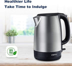 Electric Kettle, 1.7 Liter Stainless Steel Tea Kettle with Blue LED Light, Fast Heating Countertop Tea Maker Hot Water Boiler with Auto Shut-Off & Boil Dry Protection, Black