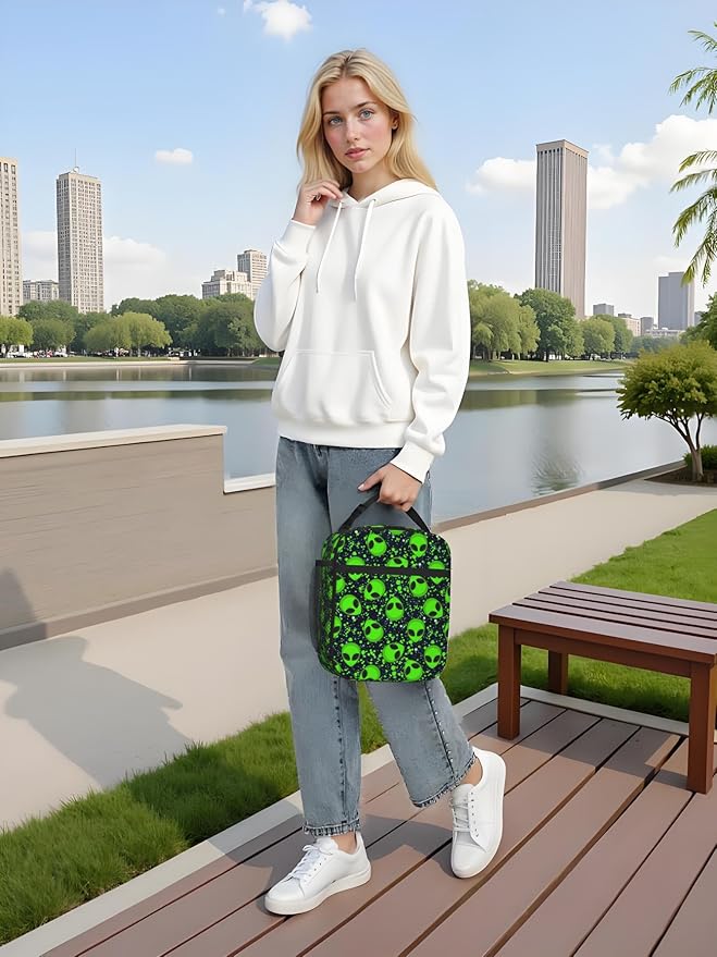 Alien Sky Green Insulated Lunch Bag for Women & Men, Reusable Leak-Proof Lunch Box with Cooler Compartment, Lunch Tote for Adults Work Travel Picnic Durable & Washable