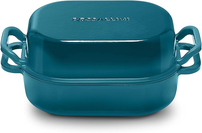 Signature Enameled Cast Iron Sourdough Bread Oven | Non-Stick with Tight Fitting Lid for Perfect Baking and Bread Making | 6QT Rectangle Oven With Lid [Ocean Blue]