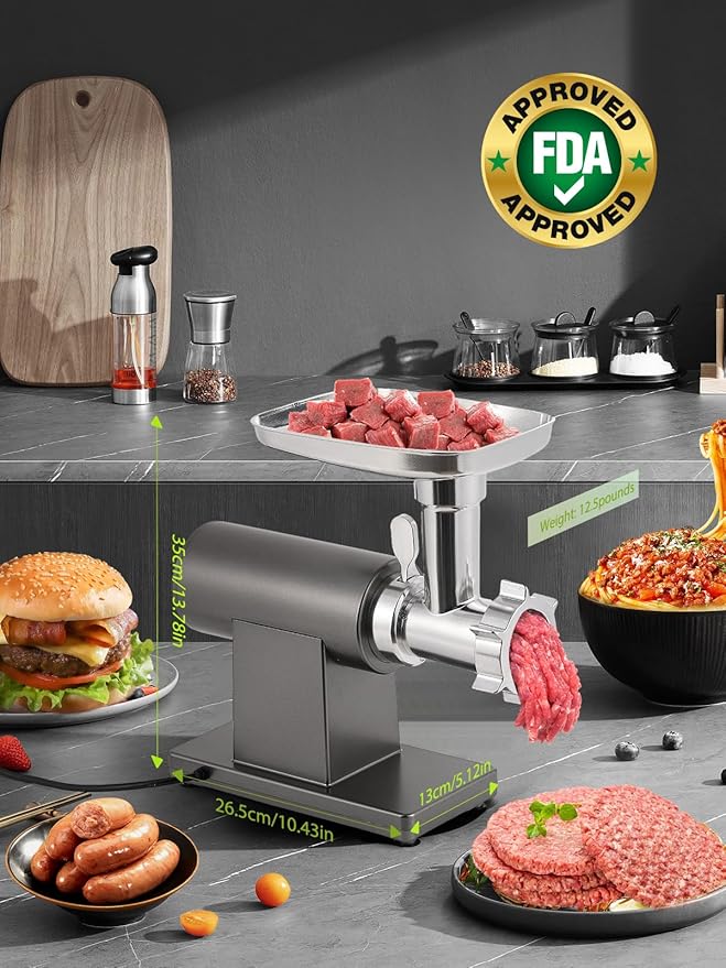 Meat Grinder Electric 3200W Heavy Duty Meat Mincer Chopper Machine Touch Control Multifunctional with Cutting Blade 3 Grinding Plates 3 Sausage Stuffers Kubbe Kit for Household&Commercial