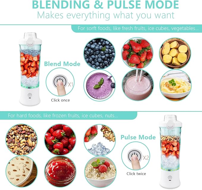 Smoothie Blender with 6 Sharp Blades, Rechargeable Personal Blender for Shakes and Smoothies with 600ML Travel Cup and Lid, for Kitchen, Hiking, Office, Gym