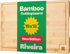 Riveira Bamboo Grandeur: 18 x 12 Bamboo Cutting Board Natural Wooden Cutting Board With Innovative Juice Grooves