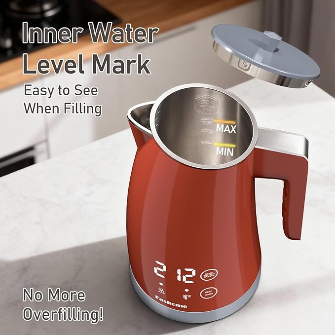 Electric Kettle with 5-Temperature Control,1.25L Cordless,Penguin Shape Design,1200W with Keep Warm and Auto Shut-Off,Perfect for Tea,Coffee & Themed Kitchen(Orange)