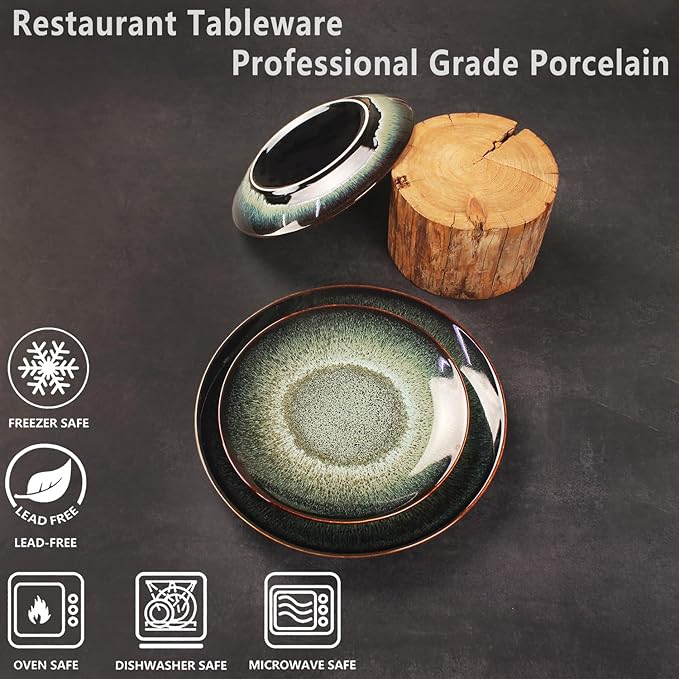 Ceramic Dinner Plates lunch plate Set of 4, for buffet, Steak, Bread, Risotto, Pasta, Salad- Microwave and Dishwasher Safe, Scratch Resistant durable, 10 IN Black