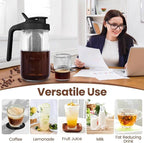 Cold Brew Coffee Maker,32 Oz Mason Jar Pitcher with Stainless Steel Filter, Pour Spout Handle Lid, Heavy Duty Glass Airtight & Leak-Proof Pitcher for iced coffee Tea Lemonade-Black