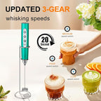YUSWKO Handheld Milk Frother for Coffee, Rechargeable Drink Mixer with 3 Heads 3 Speeds Electric Coffee Frother For Latte, Cappuccino, Hot Chocolate, Egg