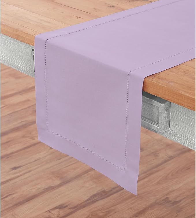 Solino Home Table Runner 90 Inches Long - Cotton Linen Hemstitch Lavender Ice Table Runner 14 x 90 Inch for Summer