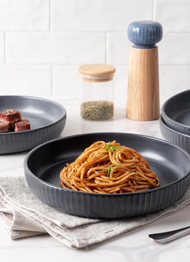 famiware Starlight Large pasta bowls set of 4, Serving Bowls for Pasta, Salad, Dinner, Oatmeal. Microwave Safe-36 oz, 8.46 inch, Gray